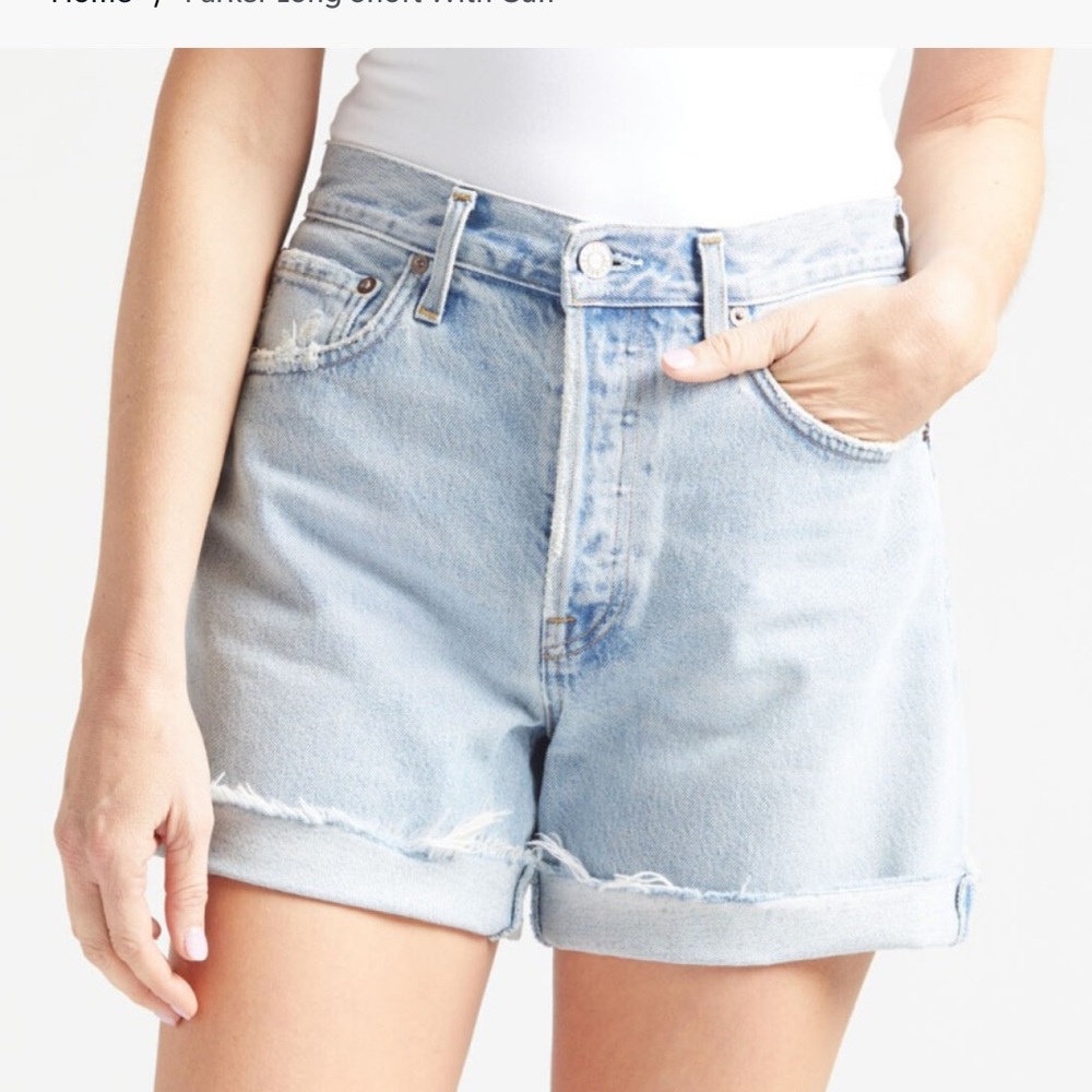 Agolde Light Blue High-Rise Rolled Hem Denim Shorts